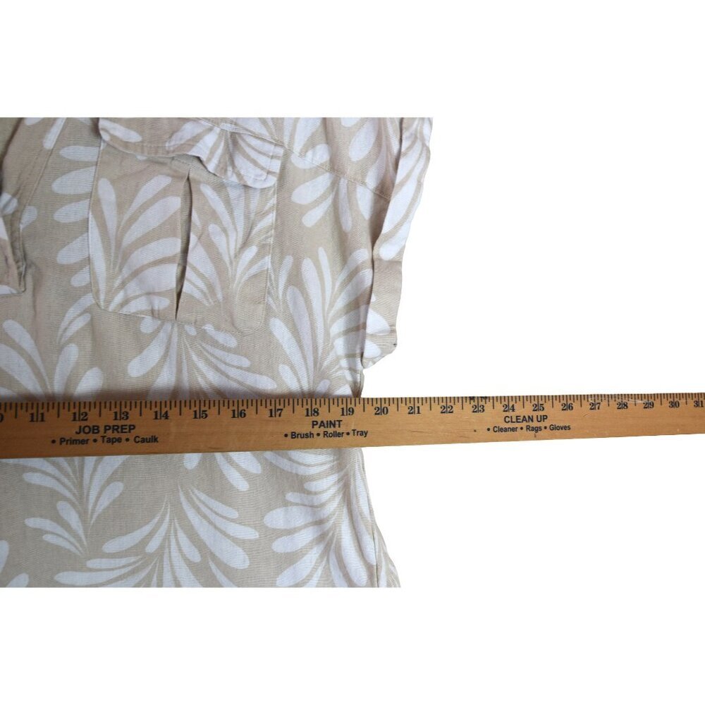 Ellen Tracy Linen Blend Top M Leaf Print Coastal Resort Blouse - Picture 5 of 8